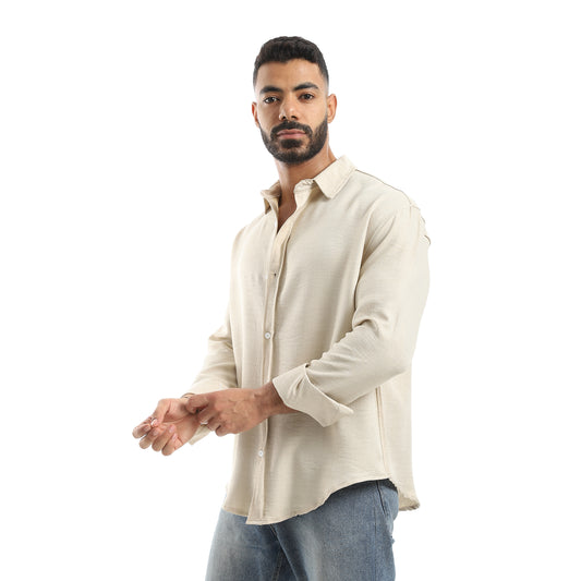 Long Sleeves Turned Down Collar Plain Button Closure Shirt