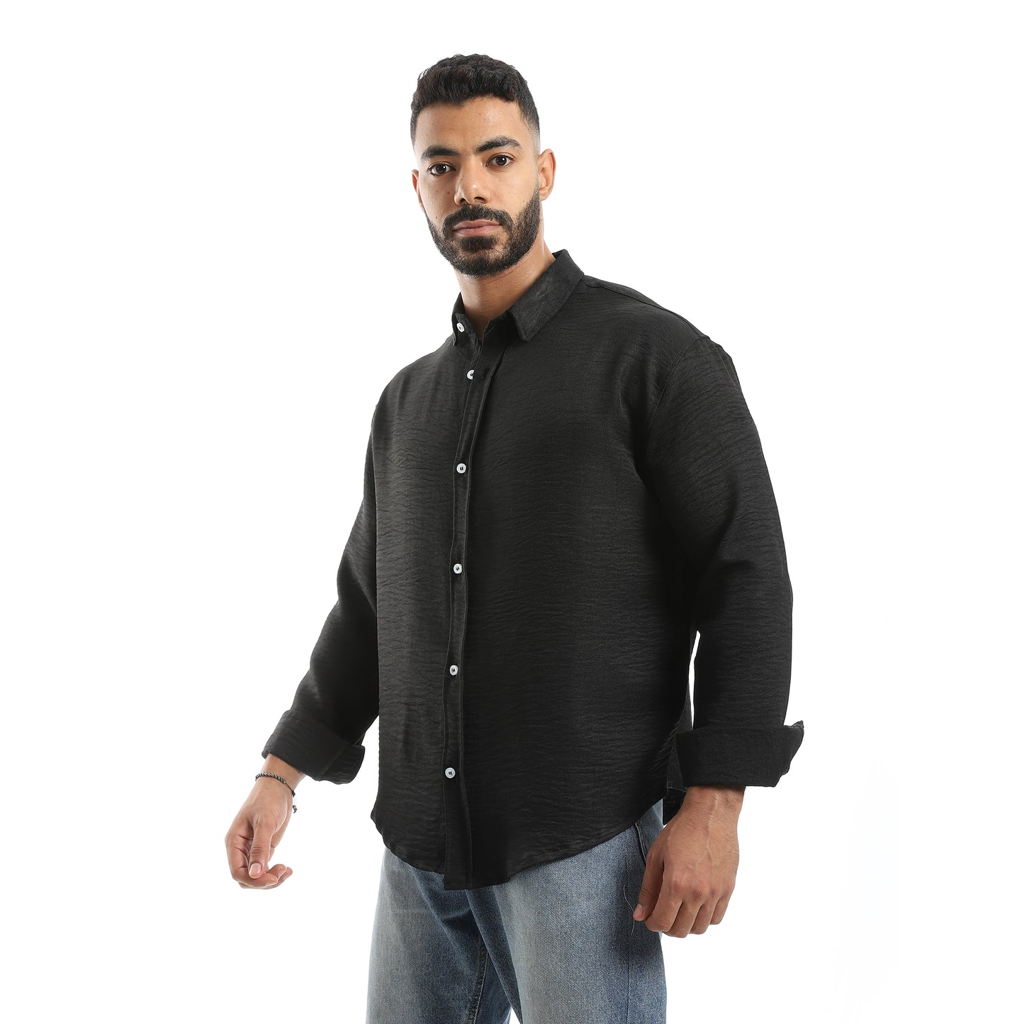 Long Sleeves Turned Down Collar Plain Button Closure Shirt