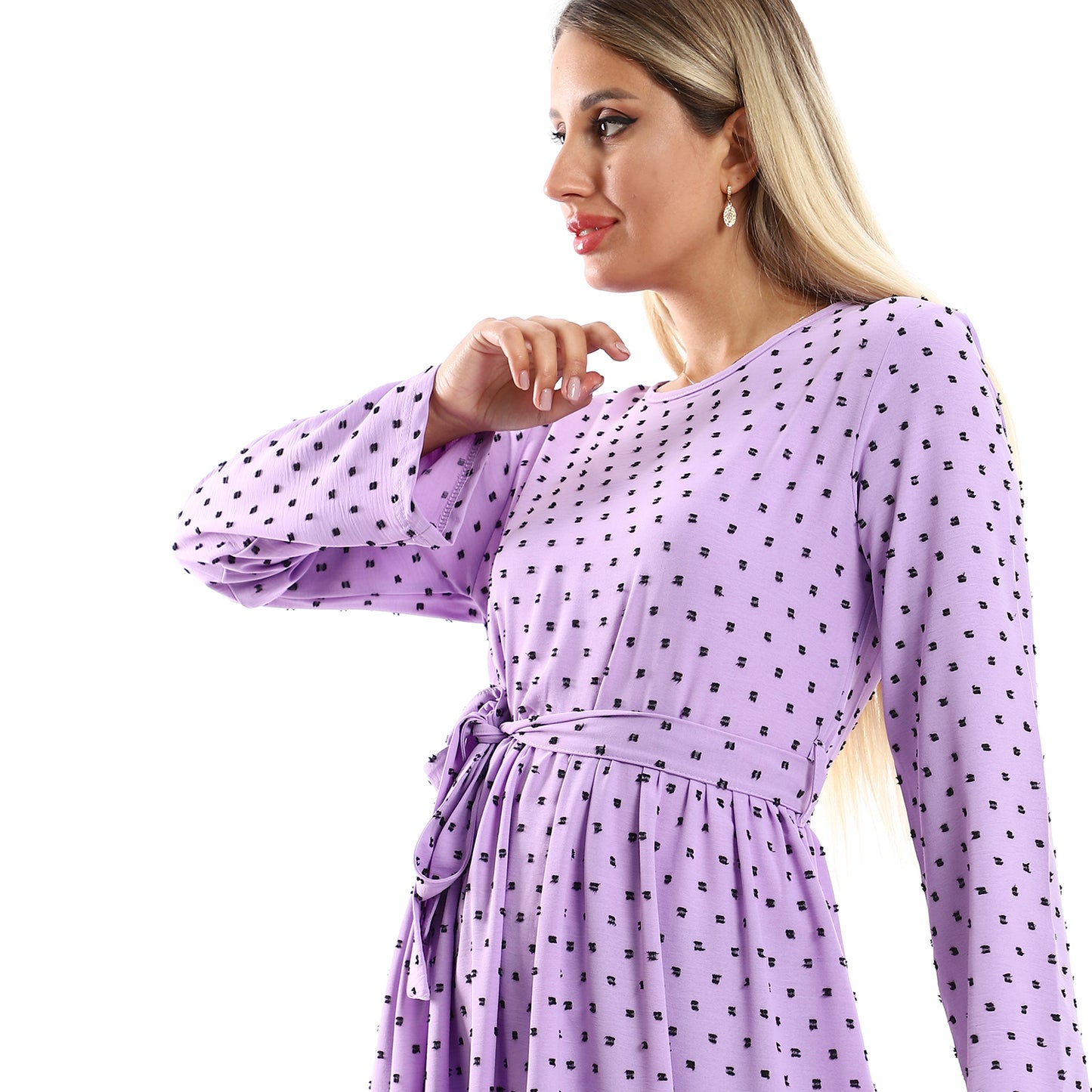 Jamila Women Long Sleeves Long Dress with Adjustable Belt