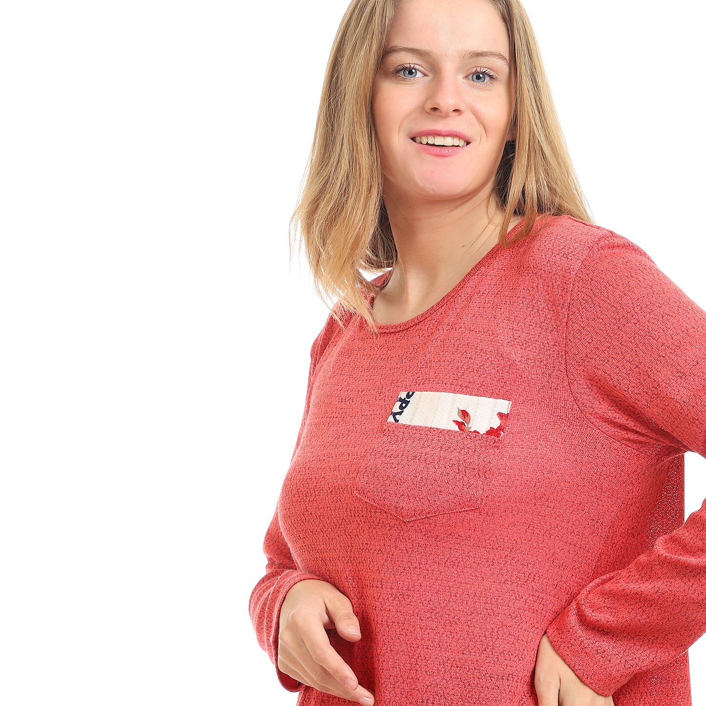 Kady-women-crew neck solid tunic top with floral trim