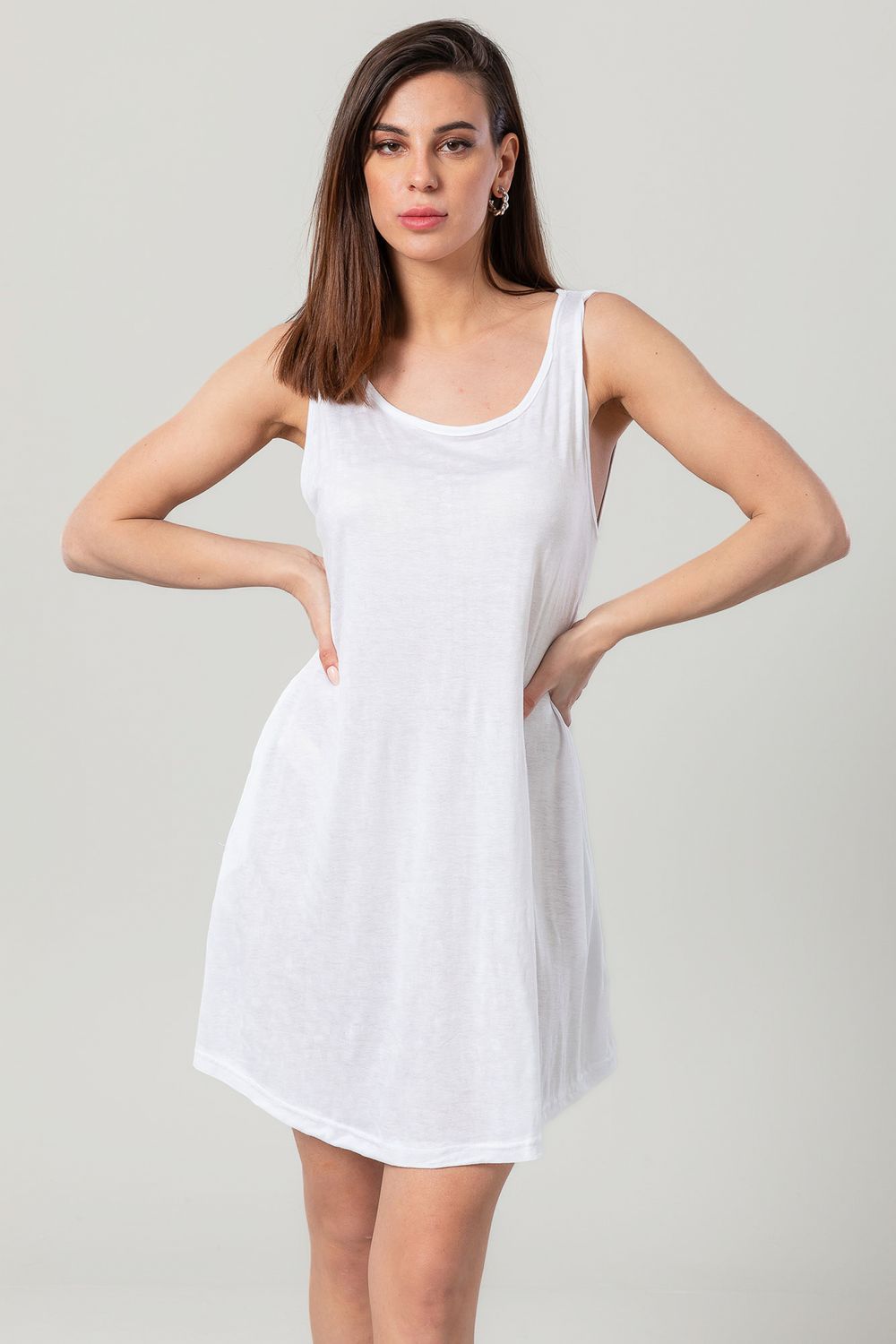 Kady Self Patterned Sleeveless Round Sleepshirt Women