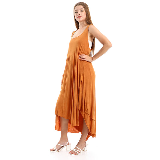 Jamila women high low deep round casual dress with side slits