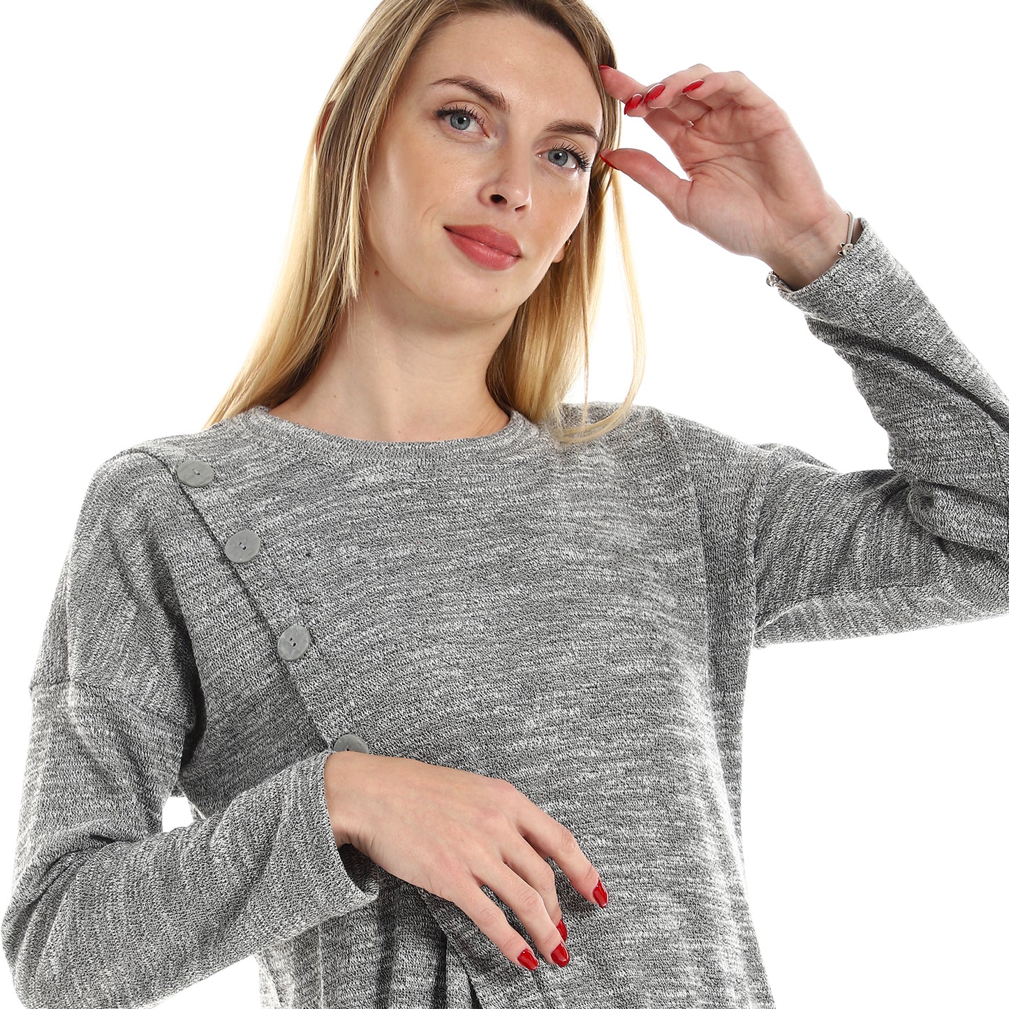 تونيك جميلا نسائي بأكمام طويلة وأزرار جانبية مزخرفة