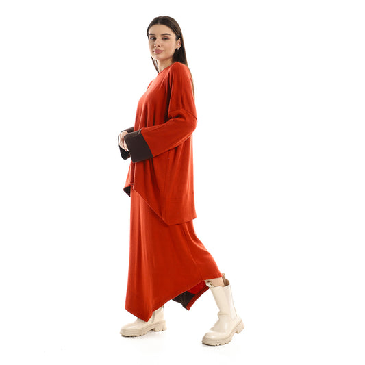 Jamila Women Set Of 2 Cotton Round Neck Top and Solid Skirt