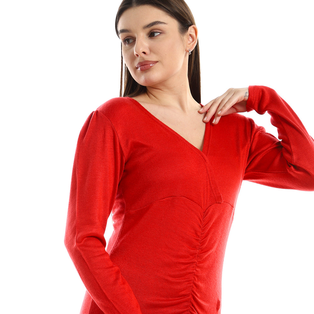 Jamila Women Front Gathered V Neck Slip On Dress