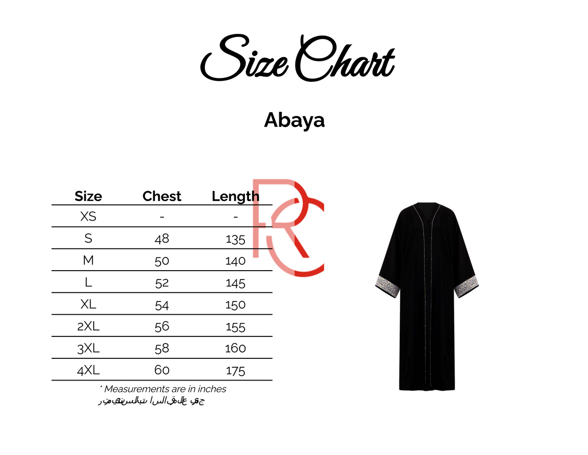 Size chart for Sleepshirt sleeve banda and buttons