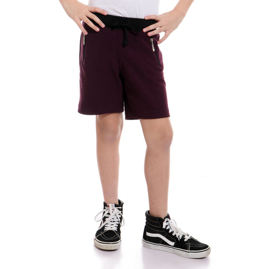 Kady Two-Tone Zip Side Pocket Drawstring Elastic Waist Sweat Shorts for Boys