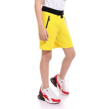 Kady Two-Tone Zip Side Pocket Drawstring Elastic Waist Sweat Shorts for Boys