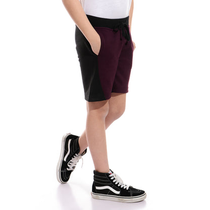 Kady Two-Tone Side-Pocket Drawstring Elastic Waist Sweat Shorts For Boys
