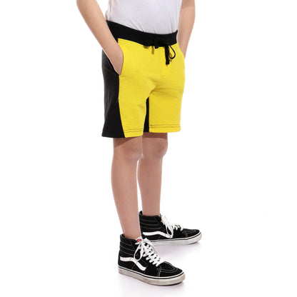 Kady Two-Tone Side-Pocket Drawstring Elastic Waist Sweat Shorts For Boys