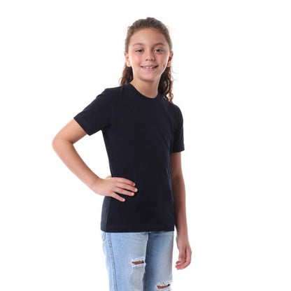 Kady Plain Short Sleeves Crew Neck Cotton T-shirt for Kids