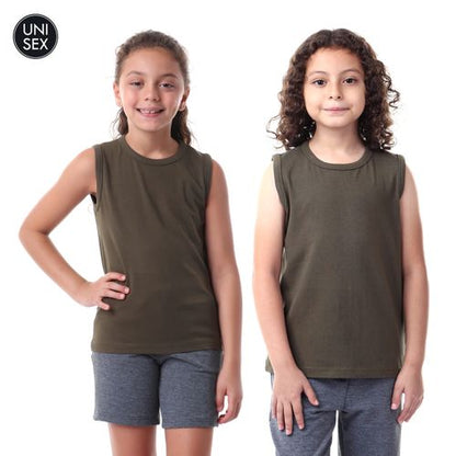 Kady Cotton Plain Round-Neck Sleeveless Top for Girls