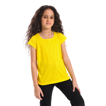Plain Yellow Cap Sleeves Slip On Girls Tee