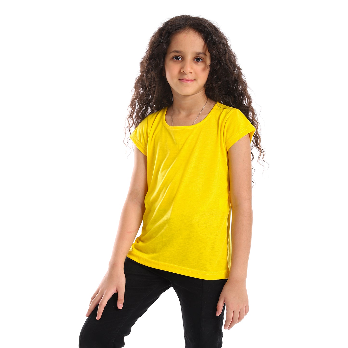Plain Yellow Cap Sleeves Slip On Girls Tee