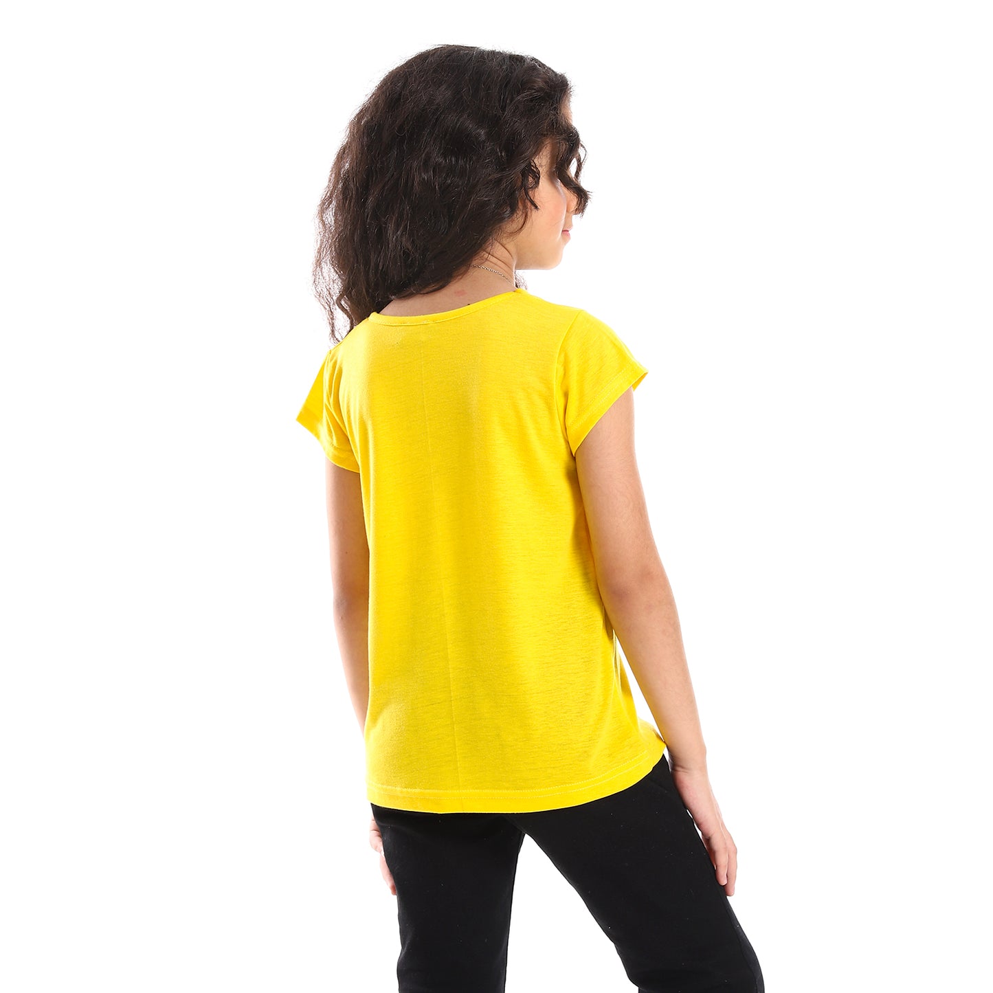 Plain Yellow Cap Sleeves Slip On Girls Tee