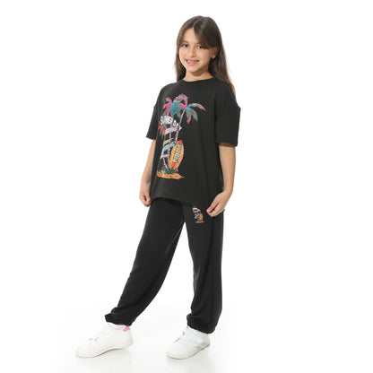 Front Printed Pajama Set With Pant