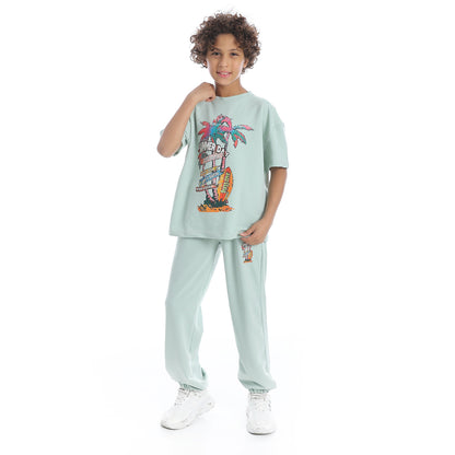 Front Printed Pajama Set With Pant