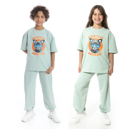 Front Printed Pajama Set With Pant