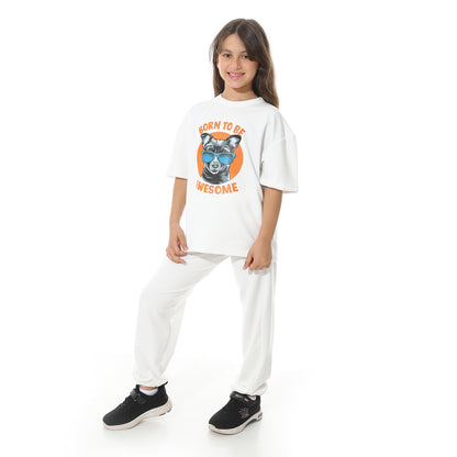 Front Printed Pajama Set With Pant