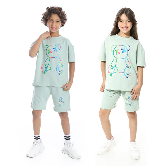 Front Printed Pajama Set With Short