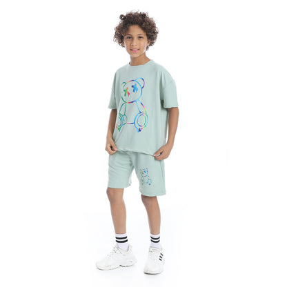 Front Printed Pajama Set With Short