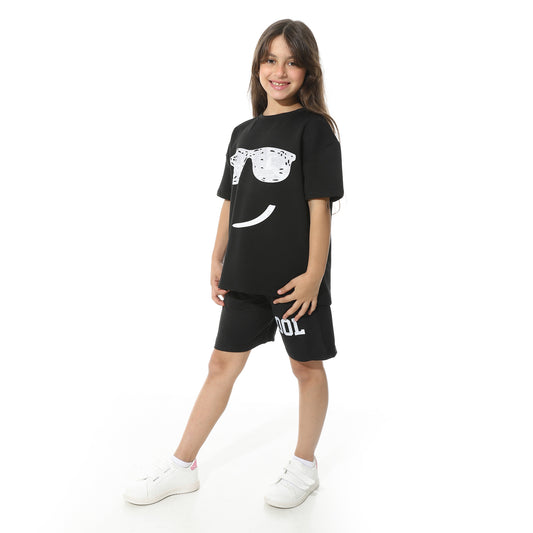 Front Printed Pajama Set With Short