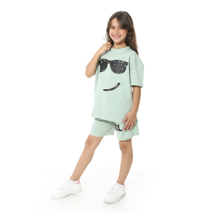 Front Printed Pajama Set With Short
