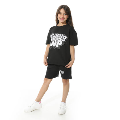 Front Printed Pajama Set With Short