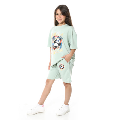 Front Printed Pajama Set With Short