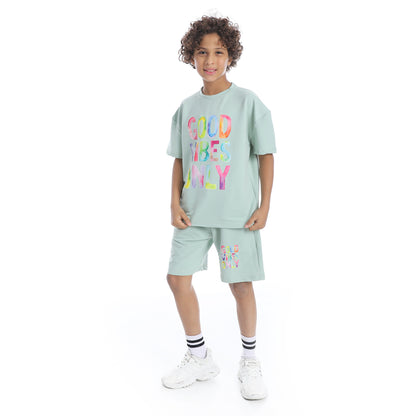 Front Printed Pajama Set With Short