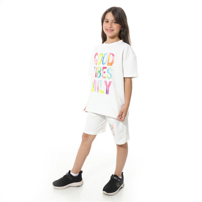 Red circle Front Printed Pajama Set With Short for kids