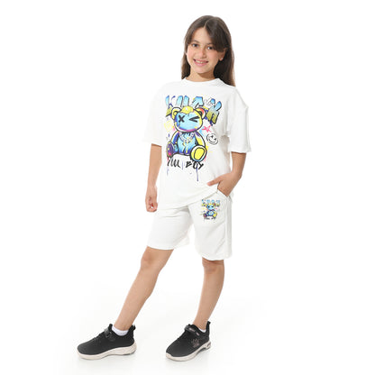 Front Printed Pajama Set With Short