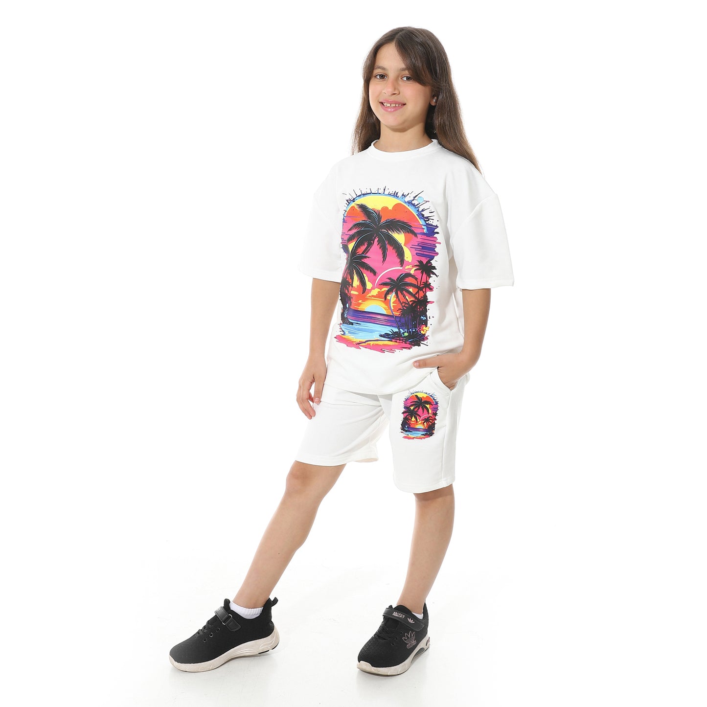 Front Printed Pajama Set With Short