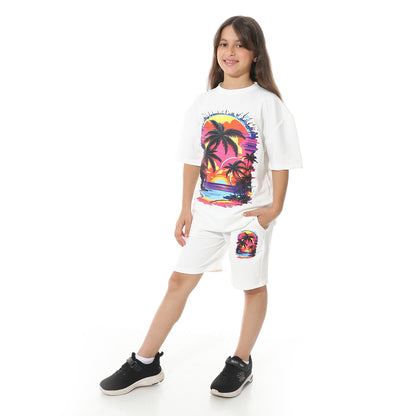 Front Printed Pajama Set With Short