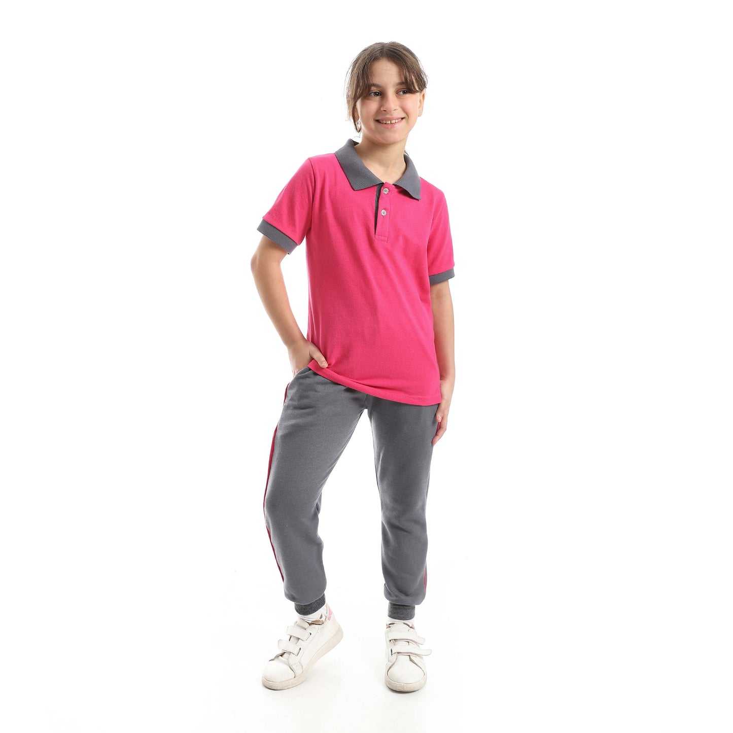 Red Circle Half Sleeve Polo Set + Pants Kids
