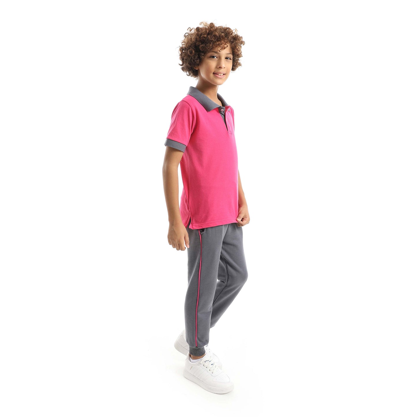 Red Circle Half Sleeve Polo Set + Pants Kids