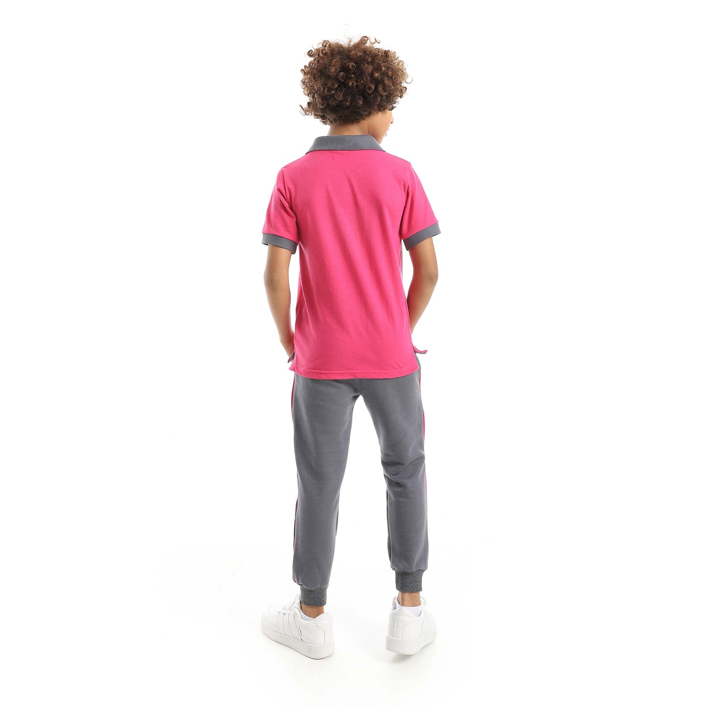 Red Circle Half Sleeve Polo Set + Pants Kids