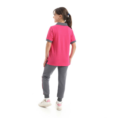 Red Circle Half Sleeve Polo Set + Pants Kids
