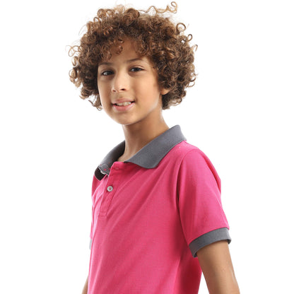 Red Circle Half Sleeve Polo Set + Pants Kids