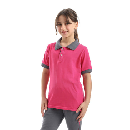 Red Circle Half Sleeve Polo Set + Pants Kids