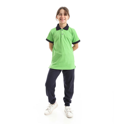 Red Circle Half Sleeve Polo Set + Pants Kids