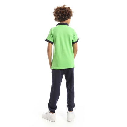 Red Circle Half Sleeve Polo Set + Pants Kids