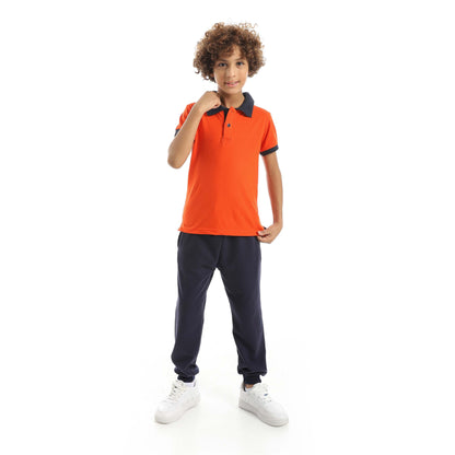 Red Circle Half Sleeve Polo Set + Pants Kids