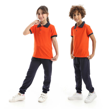 Red Circle Half Sleeve Polo Set + Pants Kids