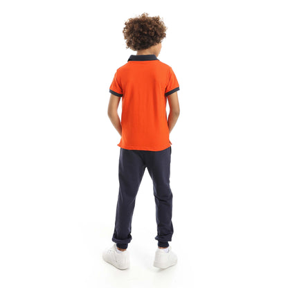 Red Circle Half Sleeve Polo Set + Pants Kids