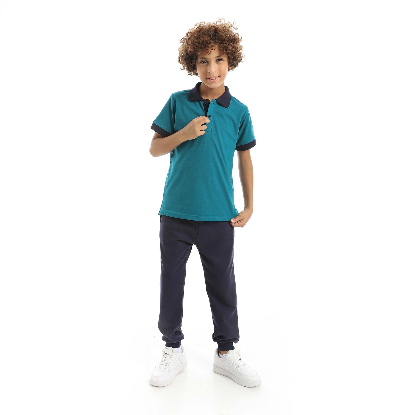 Red Circle Half Sleeve Polo Set + Pants Kids