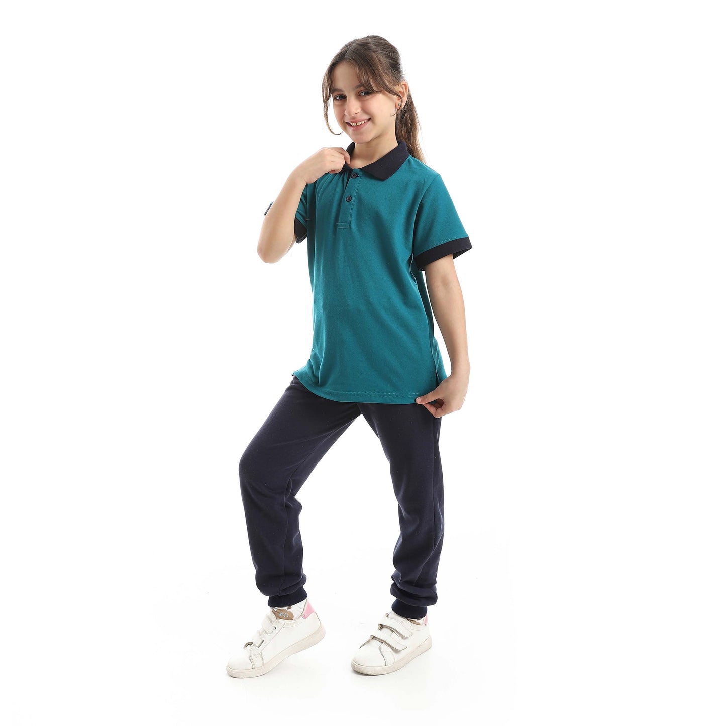 Red Circle Half Sleeve Polo Set + Pants Kids