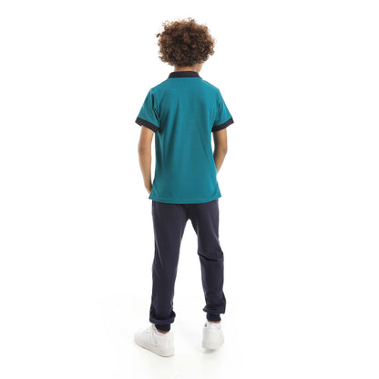 Red Circle Half Sleeve Polo Set + Pants Kids