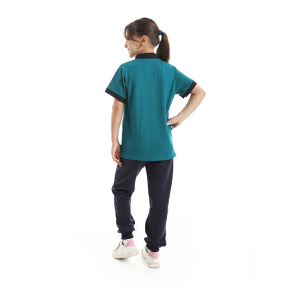 Red Circle Half Sleeve Polo Set + Pants Kids