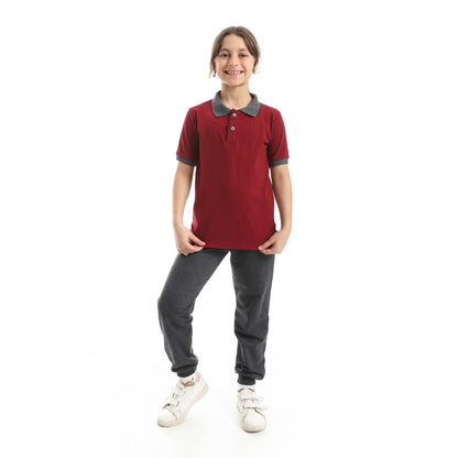 Red Circle Half Sleeve Polo Set + Pants Kids